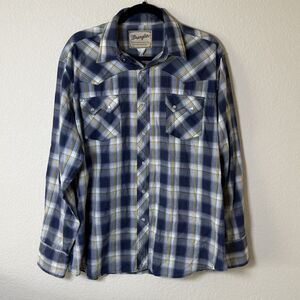 Wrangler VTG‎ Men's Blue Long Sleeve Pearl Snap Western Rodeo Button-Up